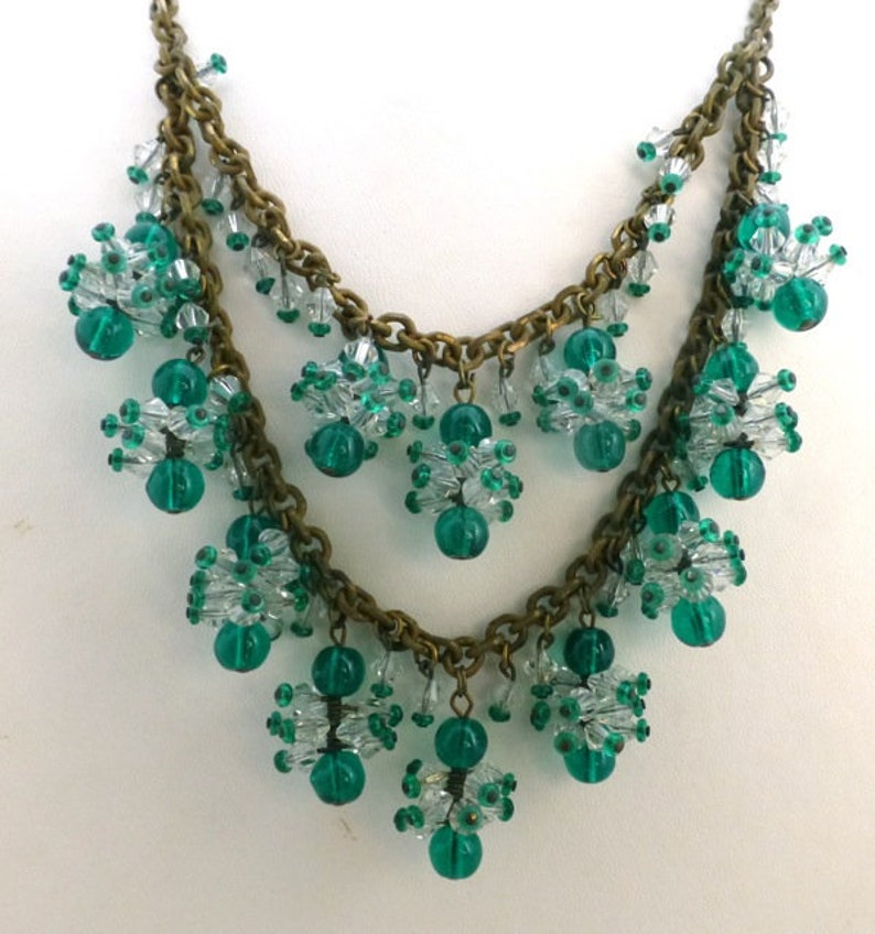 Art Deco Green and Glass Cluster Necklace - Etsy