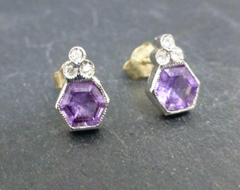 Amethyst and Diamond 9ct Gold Earrings