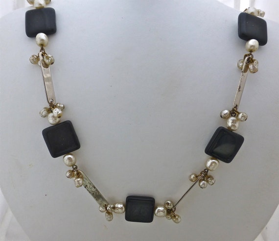REDUCED *** Miriam Haskell Black, Chrome and Pearl Necklace - Etsy