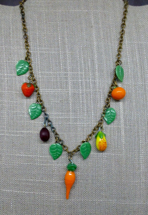 Art Deco Glass Fruit Charm Necklace - image 3