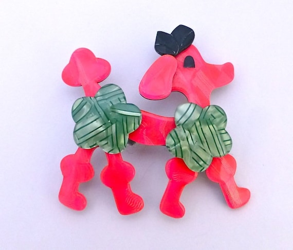 Lea Stein Neon Pink Poodle Pin