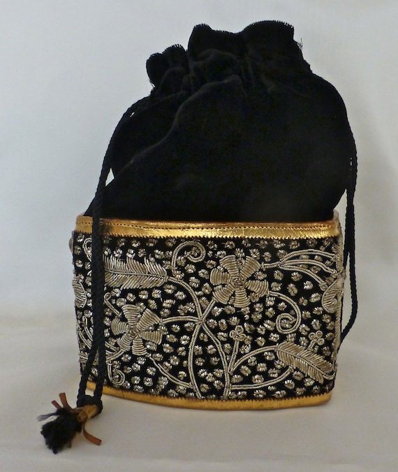 Black Velvet and Silver/Gold Beaded Pouch/Purse