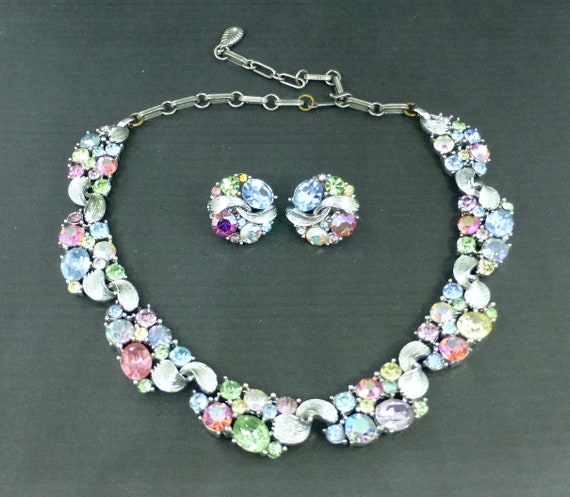 Lisner Pastel Crystal Necklace and Earrings - image 2