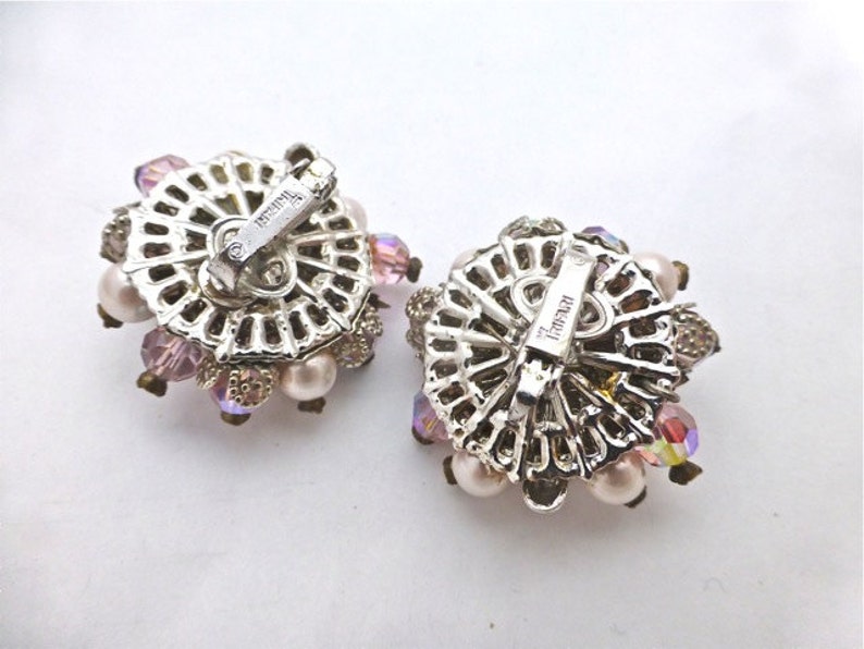 Trifari crystal cluster earrings with a touch of pink image 3