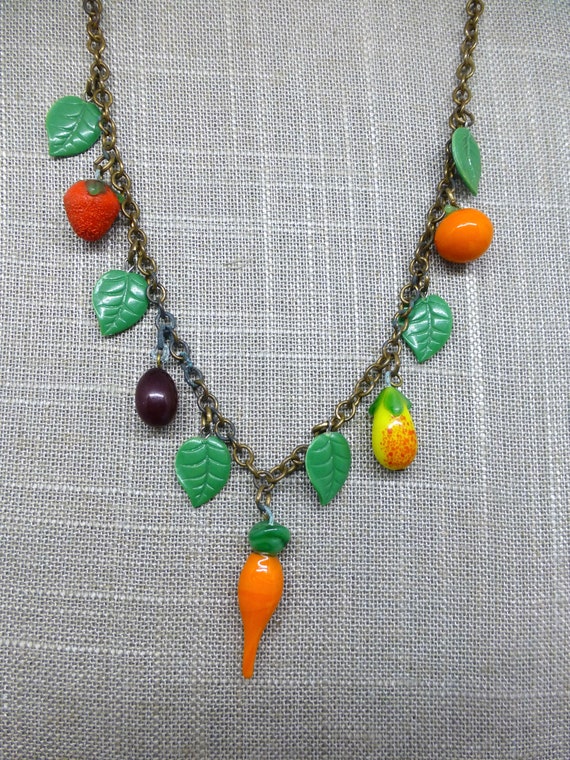 Art Deco Glass Fruit Charm Necklace - image 4