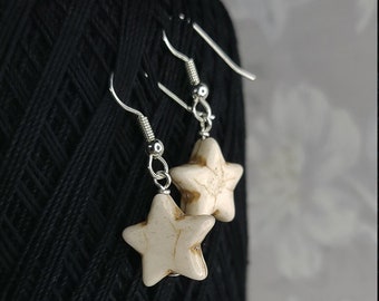 Star-Shaped Howlite Earrings – Handmade Crystal Jewelry, Calming Stone Gift, Celestial Dangle Earrings