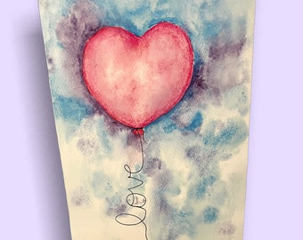Blue and Purple watercolour “Love” 5” x 7" greeting card | Blank inside | Perfect for Valentine's Day!