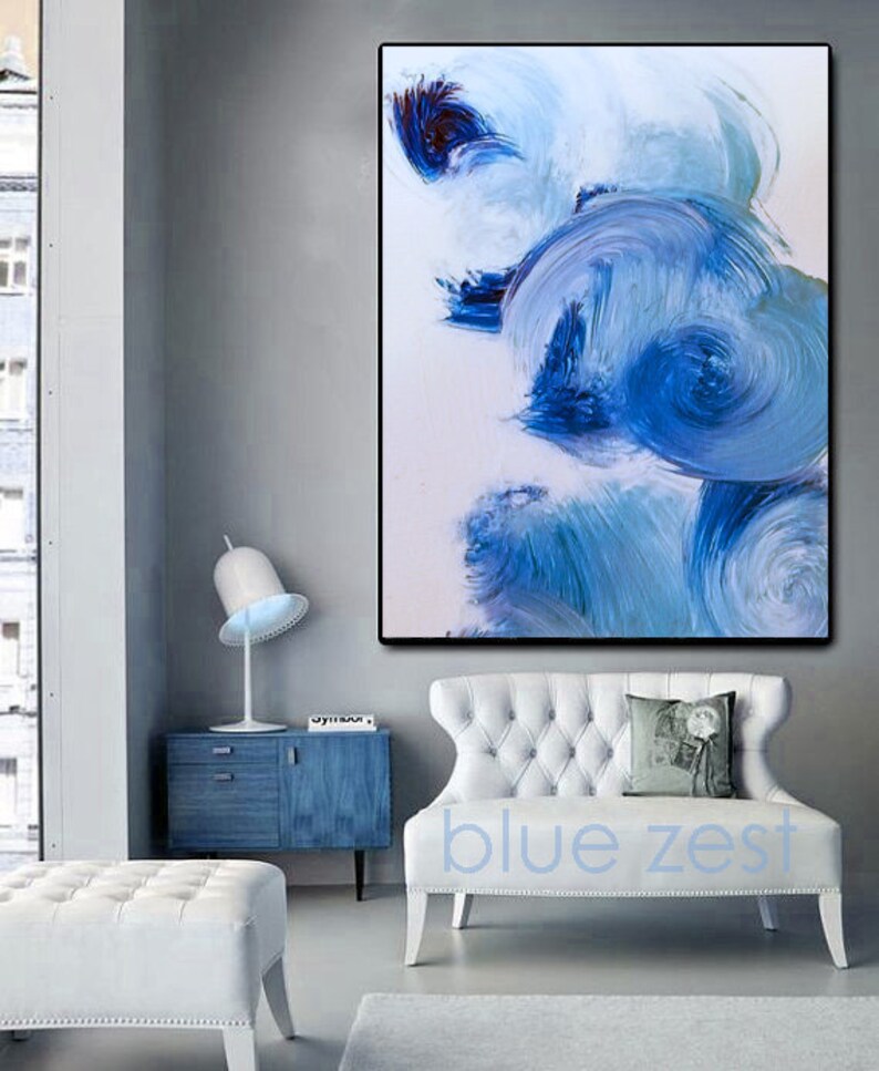 Large Wall Art Prints Poster Blue Expressive Abstract Art Painting Modern Bedroom Decor Diy Home Living Room Big Gift Custom
