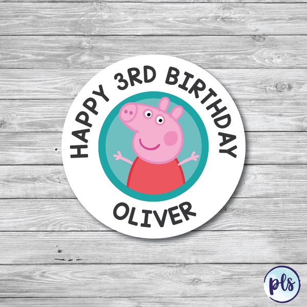 50 x Personalised Peppa Pig Name Stickers. Reward, Party, Sweet cones, Party bags