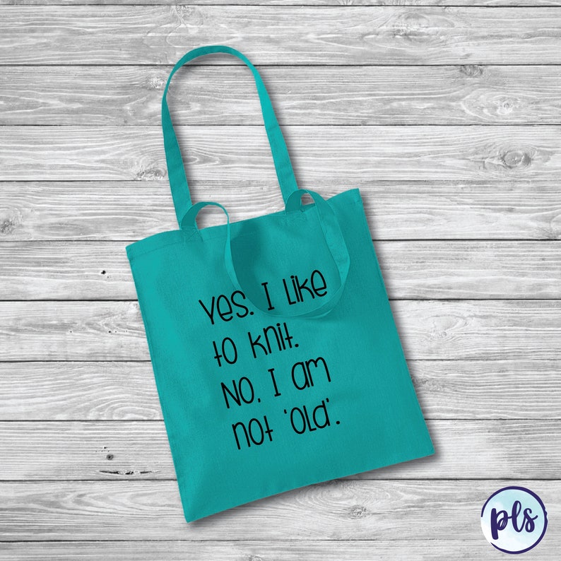 Yes No I like to knit I am not old Cotton Tote Bag \\\\