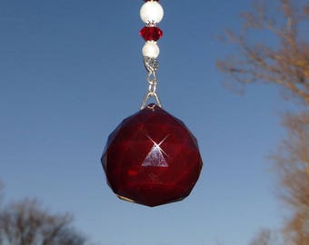 Ruby Red Crystal Sun Catcher, Crystal Prism, Hanging Ornament, Window Decoration, Red Sun Catcher, Crystal Window Ornament, New Home Gift