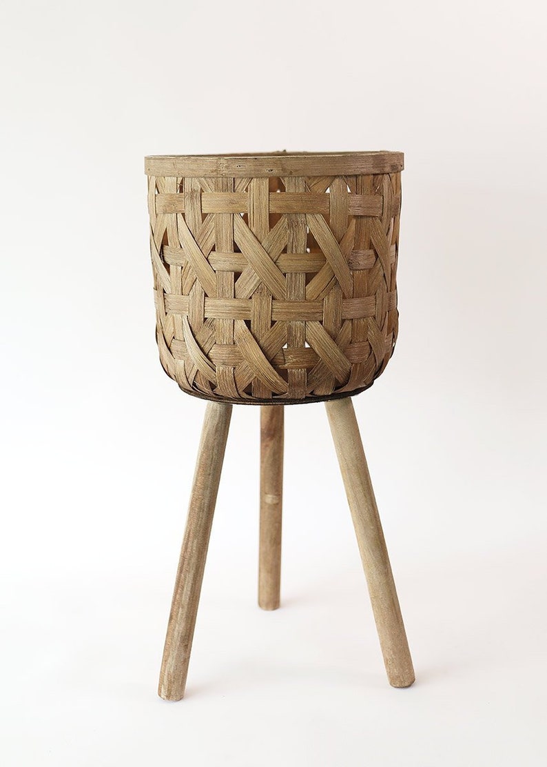 Woven Basket Plant Stand 21.5 Tall Etsy