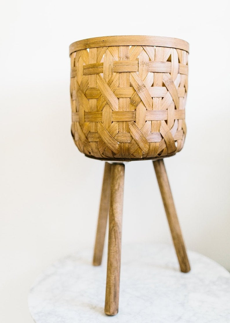 Woven Basket Plant Stand 21.5 Tall Etsy