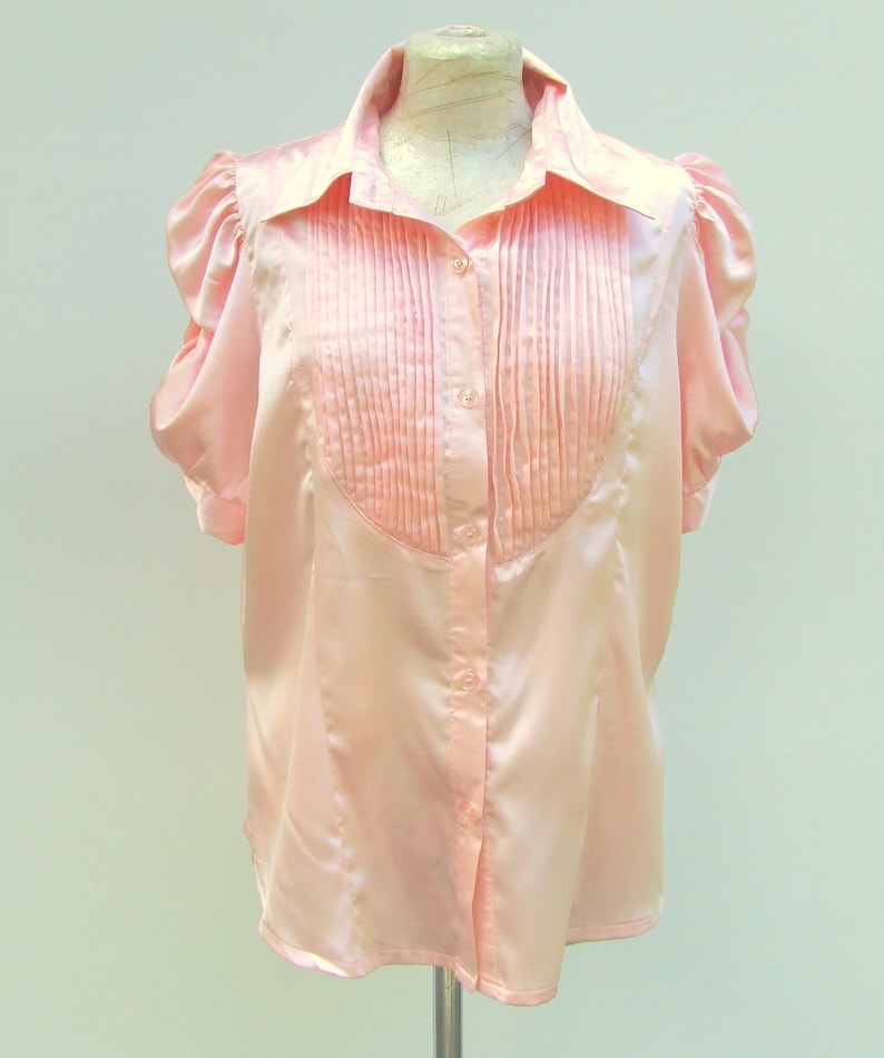 vintage silk blouse pleats and ruffles light pink color