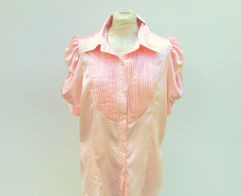 vintage silk blouse pleats and ruffles light pink color