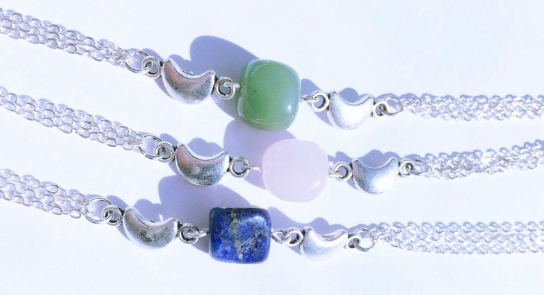 Crescent Moon Gemstone Nugget Bracelet