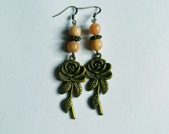 Sunstone Bronze Rose Earrings