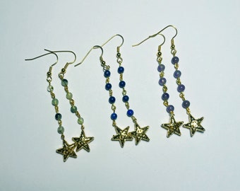 Star and Gemstone Bead Dangle Earrings