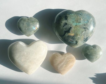 Labradorite and Moonstone Heart Carvings