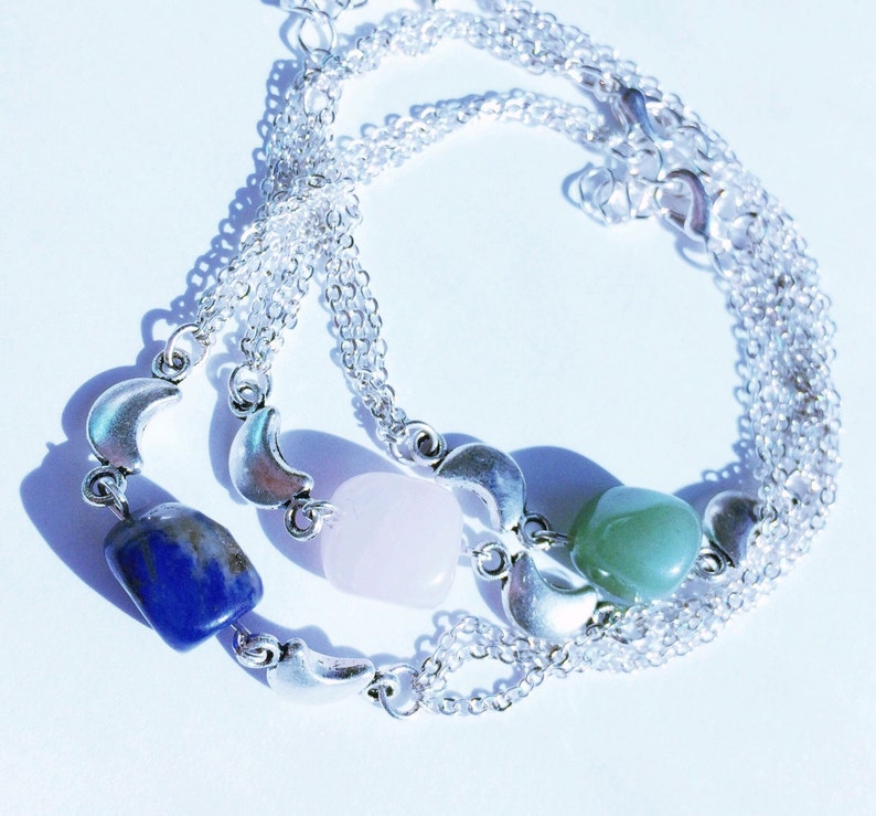 Crescent Moon Gemstone Nugget Bracelet