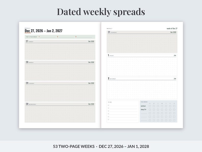 2027 Printable Planner for Men, Dated Weekly & Monthly Planner PDF, Sunday Start, US Letter 8.5x11, Dot Grid Notes, Workout Log, Budget image 4