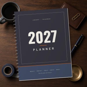 2027 Printable Planner for Men, Dated Weekly & Monthly Planner PDF, Sunday Start, US Letter 8.5x11, Dot Grid Notes, Workout Log, Budget image 1