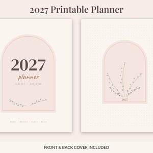 2027 Printable Planner, Dated Weekly & Monthly Planner PDF, Sunday Start, US Letter 8.5x11, Dot Grid Notes, Habit and Mood Tracker, Blush image 2