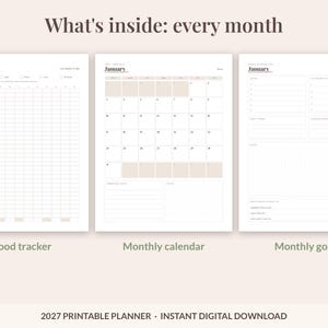 2027 Printable Planner, Dated Weekly & Monthly Planner PDF, Sunday Start, US Letter 8.5x11, Dot Grid Notes, Habit and Mood Tracker, Blush image 6