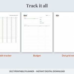 2027 Printable Planner for Men, Dated Weekly & Monthly Planner PDF, Sunday Start, US Letter 8.5x11, Dot Grid Notes, Workout Log, Budget image 7