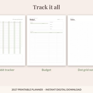 2027 Printable Planner, Dated Weekly & Monthly Planner PDF, Sunday Start, US Letter 8.5x11, Dot Grid Notes, Habit and Mood Tracker, Blush image 7