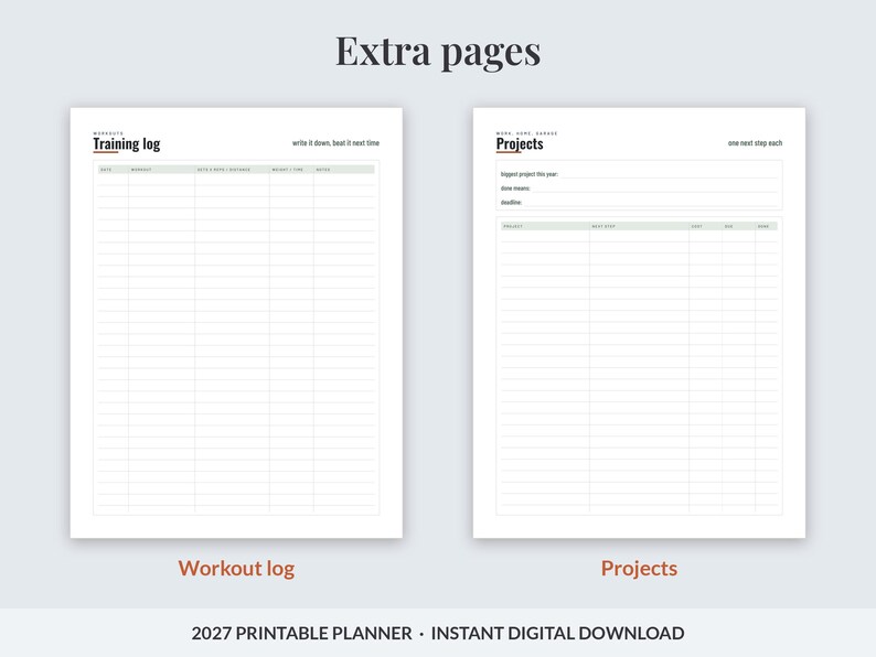 2027 Printable Planner for Men, Dated Weekly & Monthly Planner PDF, Sunday Start, US Letter 8.5x11, Dot Grid Notes, Workout Log, Budget image 8