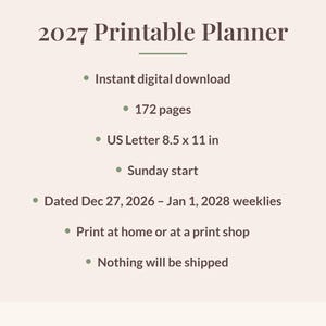 2027 Printable Planner, Dated Weekly & Monthly Planner PDF, Sunday Start, US Letter 8.5x11, Dot Grid Notes, Habit and Mood Tracker, Blush image 9