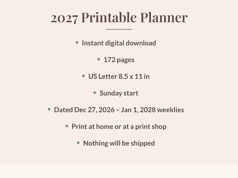 2027 Printable Planner, Dated Weekly & Monthly Planner PDF, Sunday Start, US Letter 8.5x11, Dot Grid Notes, Habit and Mood Tracker, Blush image 9