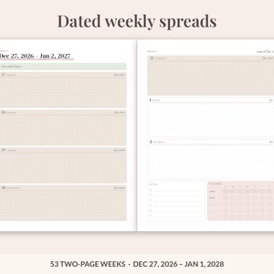 2027 Printable Planner, Dated Weekly & Monthly Planner PDF, Sunday Start, US Letter 8.5x11, Dot Grid Notes, Habit and Mood Tracker, Blush image 4