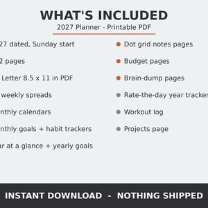 2027 Printable Planner for Men, Dated Weekly & Monthly Planner PDF, Sunday Start, US Letter 8.5x11, Dot Grid Notes, Workout Log, Budget image 3