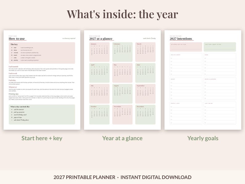 2027 Printable Planner, Dated Weekly & Monthly Planner PDF, Sunday Start, US Letter 8.5x11, Dot Grid Notes, Habit and Mood Tracker, Blush image 5