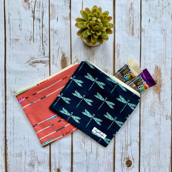 Reusable Snack Pouch | pack of 2 | 100% cotton | choice of floral & nature prints