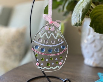 Sping Time Easter Egg Shape Fused Glass Suncatcher