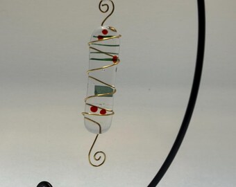 Slivers of Holiday Joy! Handmade fused glass Holiday Ornament