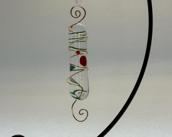 Slivers of Holiday Joy! Handmade fused glass Holiday Ornament