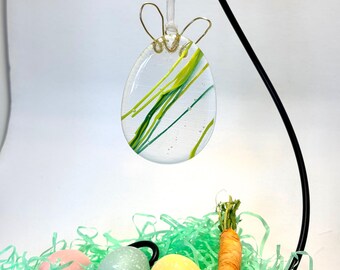 Whimsical Handmade fused glass Easter Egg Ornament