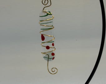 Slivers of Holiday Joy! Handmade fused glass Holiday Ornament
