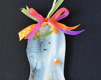 Ghostly Garden Party!  Fused Glass Ghost Ornament 6
