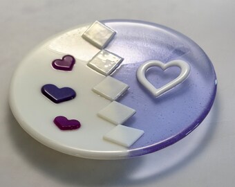 Purple Hearts II - Fused Glass Plate