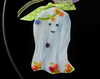 Ghostly Garden Party!  Fused Glass Ghost Ornament 5