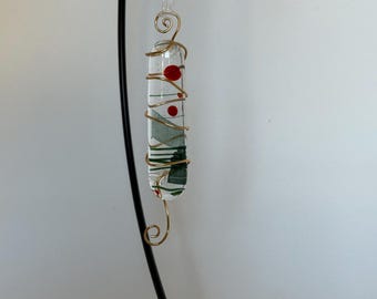 Slivers of Holiday Joy! Handmade fused glass Holiday Ornament