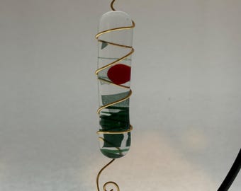 Slivers of Holiday Joy! Handmade fused glass Holiday Ornament