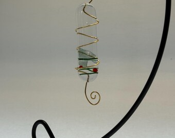 Slivers of Holiday Joy! Handmade fused glass Holiday Ornament