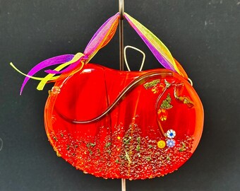 Pumpkin Spice and Everything Nice! Fused Glass Pumpkin Ornament/Suncatcher - Design 2