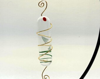 Slivers of Holiday Joy! Handmade fused glass Holiday Ornament